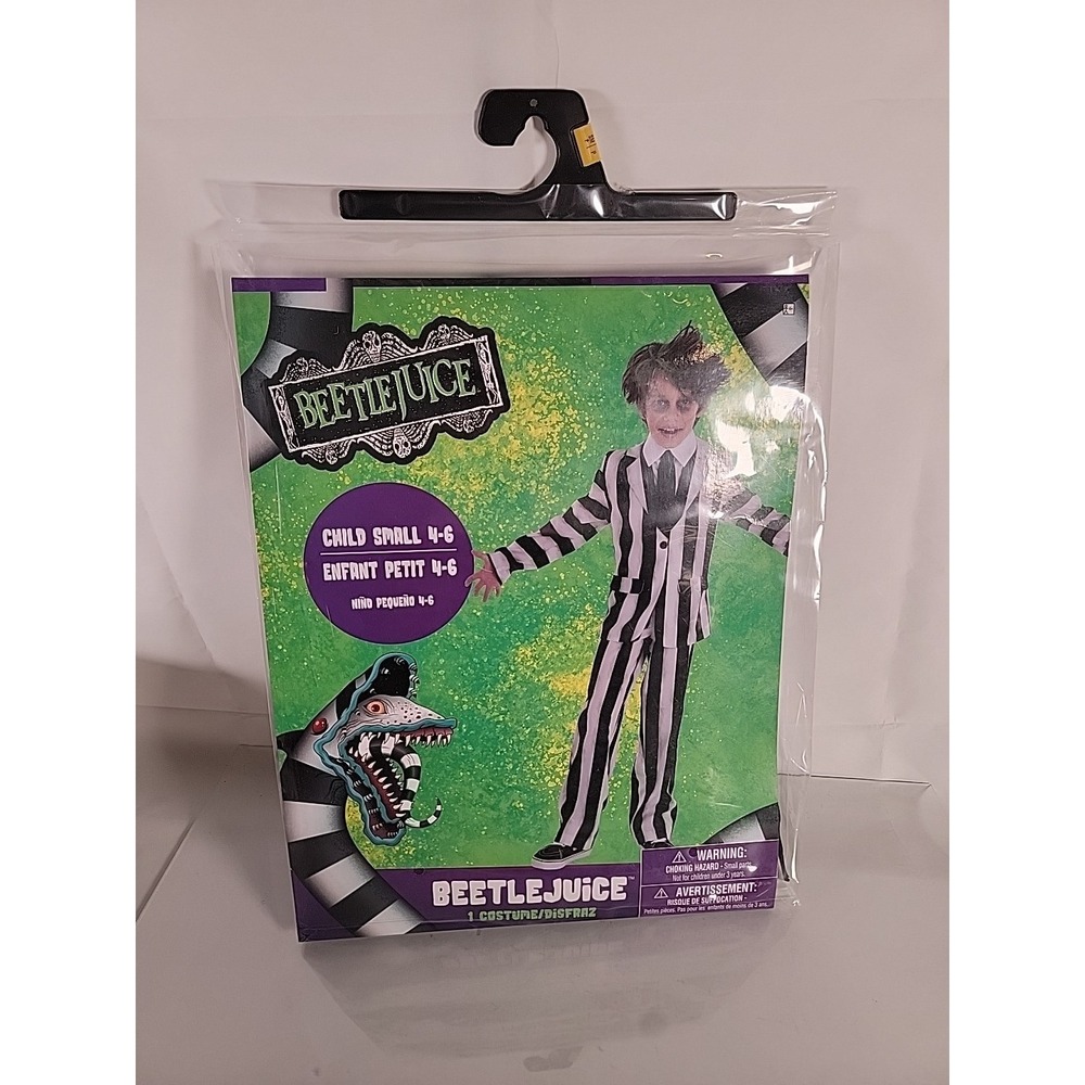 Beetlejuice Costume Boys Small 4-6 Deluxe 2 Piece Jacket Pants Stripe Party City